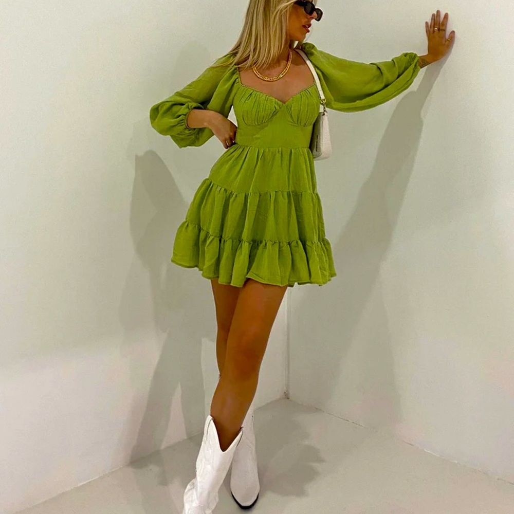 DANNY LONG SLEEVE MINI DRESS GREEN princess Polly